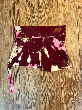 Handmade bamboo Mini Skirt in Burgundy Pink Tie-Dye
